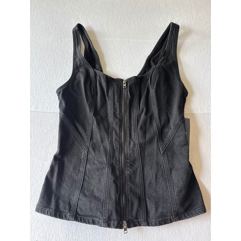 Universal Thread Womens Black Denim Corset Top Zip Front Sleeveless Tank Size 6